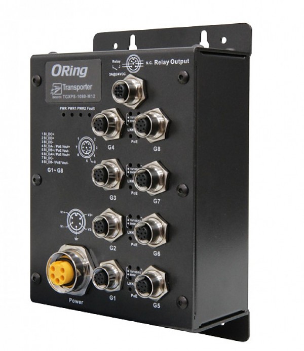 ORing TGXPS-1080-M12-24V, Unmanaged switch, 8x 10/100/1000 M12 PoE