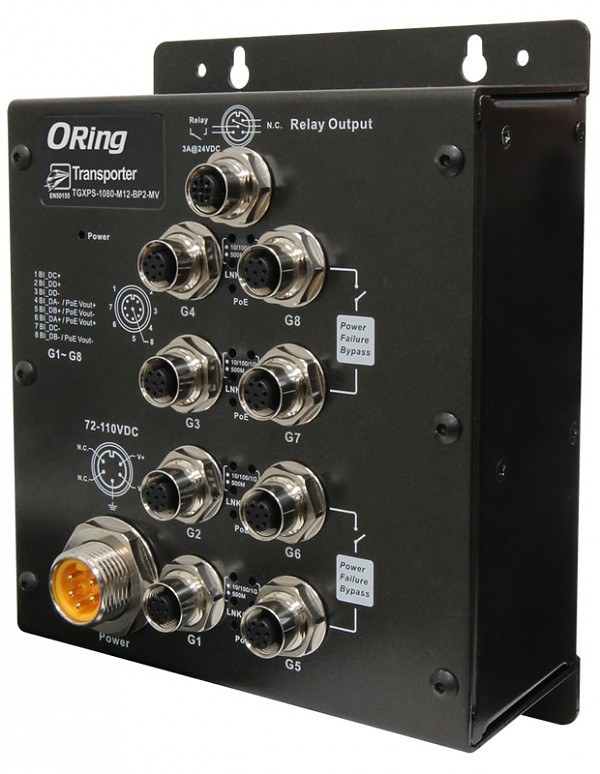 ORing TGXPS-1080-M12-MV, Unmanaged switch, 8x 10/100/1000 M12 PoE