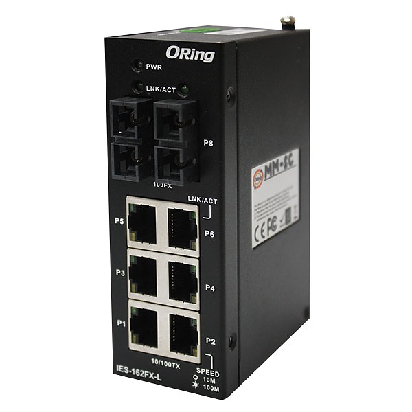 IES-162FX-MM-SC-L, Industrial Unmanaged Switch, DIN, 6x 10/100 RJ-45 + 2x 100 MM SC (ORing IES-162FX-MM-SC-L)