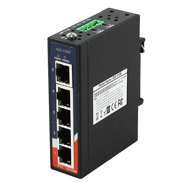 IGS-150B, Industrial 5-port mini type unmanaged Gigabit Ethernet switch, DIN, 5x 10/1000 RJ-45