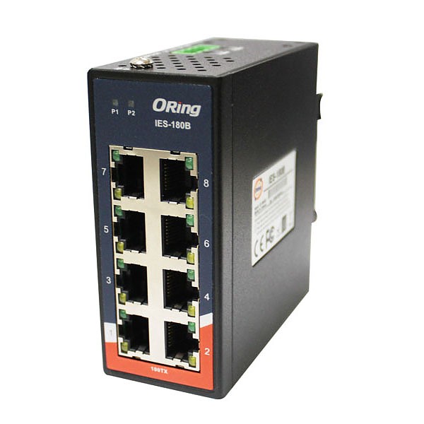 IES-180B, Industrial 8-port mini type unmanaged Ethernet switch, DIN, 8x 10/100 RJ-45, slim housing