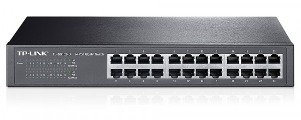 Unmanaged switch, 24x 10/100/1000 RJ-45, 11.6", 19" Rack-mounting Bracket (TP-Link TL-SG1024D) 