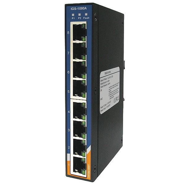 IGS-1080A, Industrial 8-port slim type unmanaged Gigabit Ethernet switch, DIN, 8x 10/1000 RJ-45