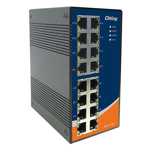 IES-1160, Industrial 16-port unmanaged Ethernet switch, DIN, 16x 10/100 RJ-45