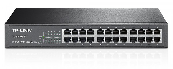 Unmanaged switch, 24x 10/100 RJ-45, 11.6", 19" Rack-mounting Bracket (TP-Link TL-SF1024D) 