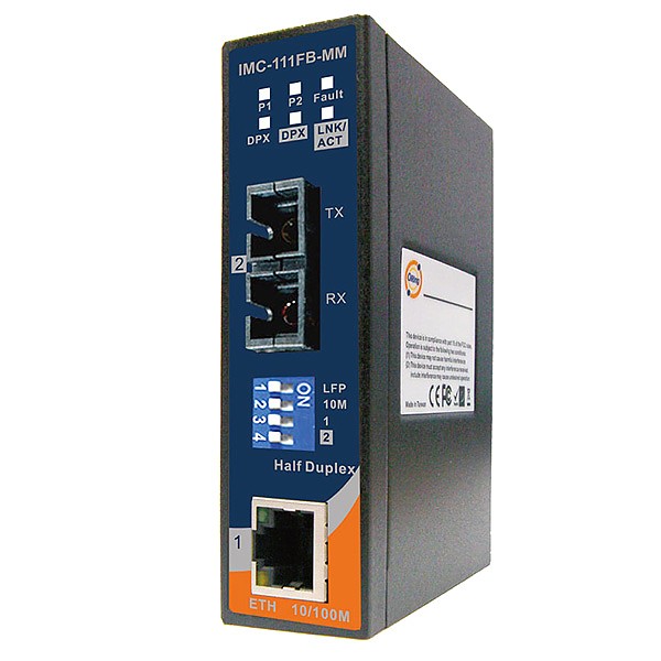 IMC-111FB-MM-SC, Industrial mini Ethernet to fiber media converter, DIN, 1x 10/100Base-TX + 1x 100Base-FX fiber 