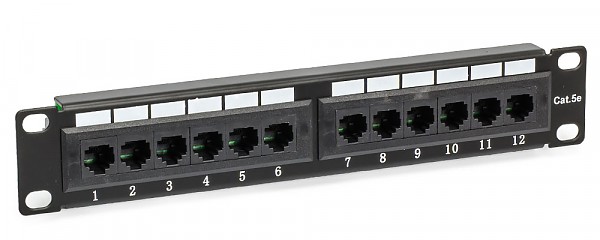 Patch panel, 12-port, UTP, cat. 5e, 1U, 10", IDC 