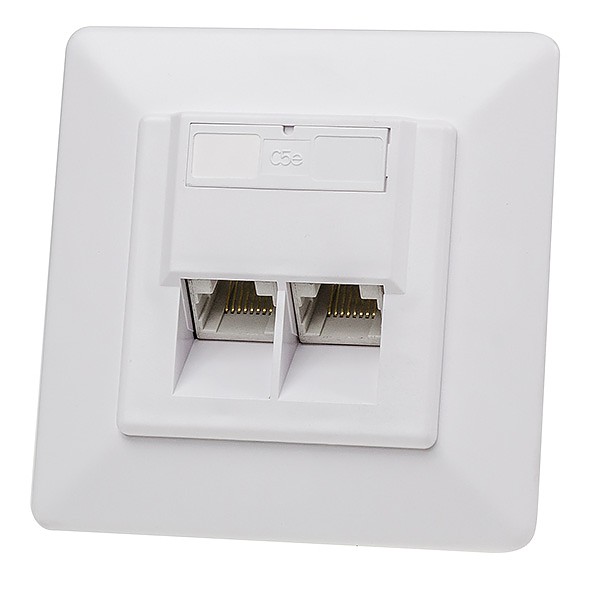 Wall plate mount box, cat. 5e, 2x RJ-45, UTP 