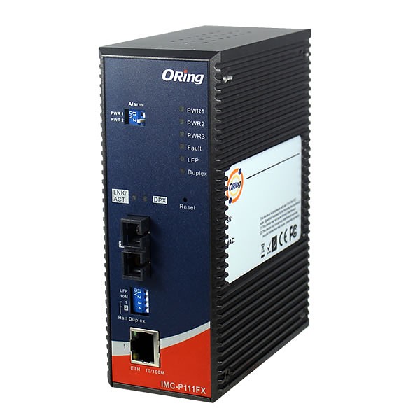 IMC-P111FP-LV, Industrial IEC 61850-3 Ethernet to fiber media converter, DIN, 1x10/100Base-T(X) to 1x100Base-FX SFP socket