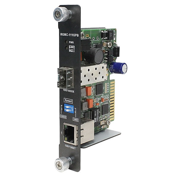 RGMC-111GPB, Industrial Rack mount card type Ethernet to fiber media converter, 1x 100/1000TX (RJ-45) + 1x 100/1000FX (SFP)