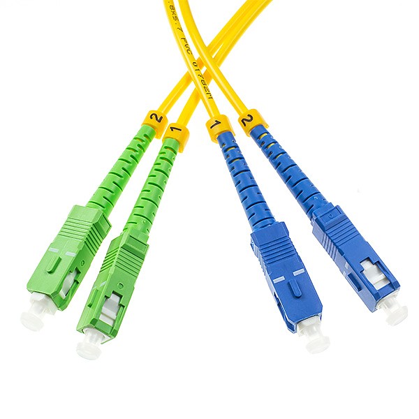 Fiber optic patch cord, SC/APC-SC/UPC, SM, 9/125 duplex, G652D fiber 3.0mm, L=1m