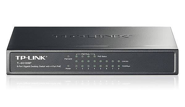 Unmanaged switch,  8x 10/100/1000 RJ-45, PoE (TP-Link TL-SF1008P) 