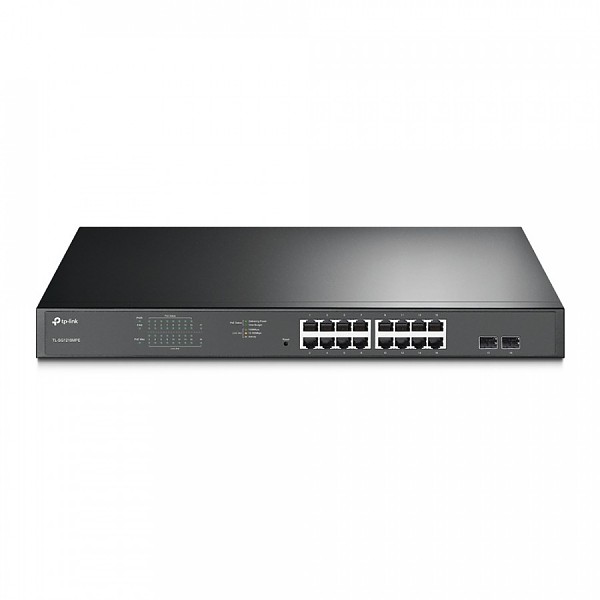 Unmanaged switch, 16x 10/100 RJ-45, 2x 10/100/1000 RJ-45, 2x SFP, PoE+ (TP-Link TL-SL1218MP) 