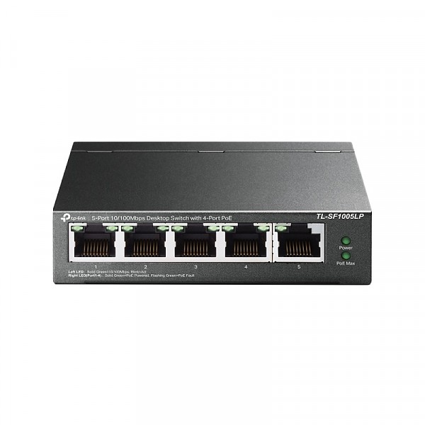 Unmanaged switch,  5x 10/100 RJ-45, PoE, desktop (TP-Link TL-SF1005LP) 