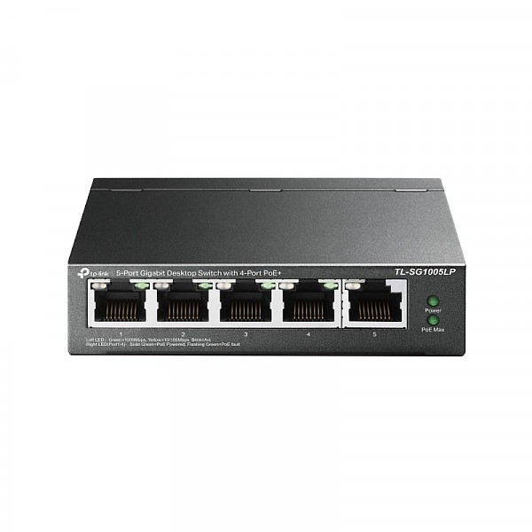 Unmanaged switch,  5x 10/100/1000 RJ-45, PoE+, desktop (TP-Link TL-SG1005LP) 