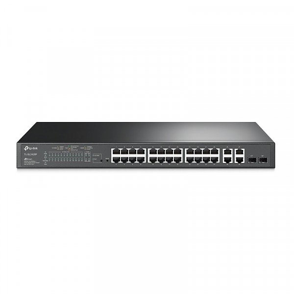 Smart switch, 24x 10/100/1000 RJ-45, 2x 10/100/1000 RJ-45, 2x SFP, PoE+, 19" (TP-Link TL-SL2428P) 