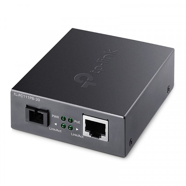 Media converter 10/100 Mbps RJ-45/SC, SM 1310nm, 20 km, WDM, PoE (TP-Link TL-FC111PB-20) 