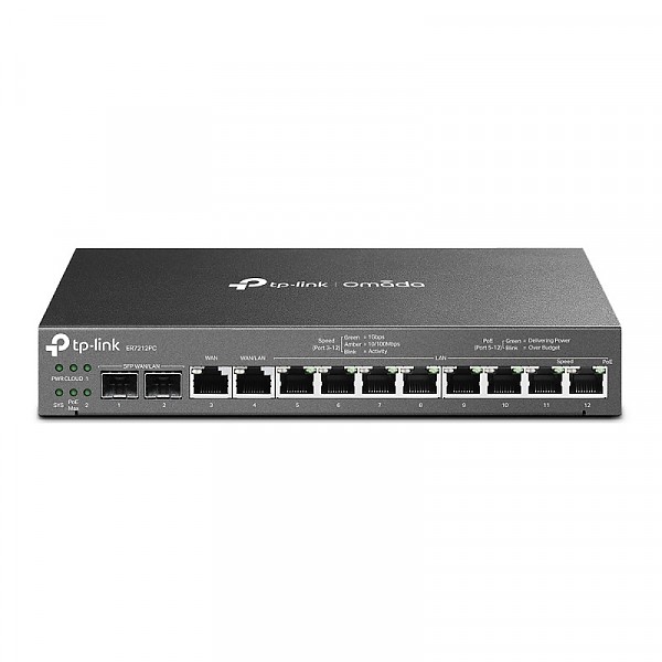 TP-Link ER7212PC, Gigabit VPN Router Omada 3-in-1, 10x 10/100/1000 RJ-45, 2 SFP slots, PoE+, desktop