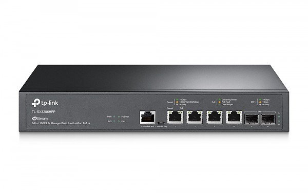 Managed switch,  6x 10G RJ-45, 2x SFP+, PoE++, 11.6", 19" Rack-mounting Bracket (TP-Link TL-SX3206HPP) 