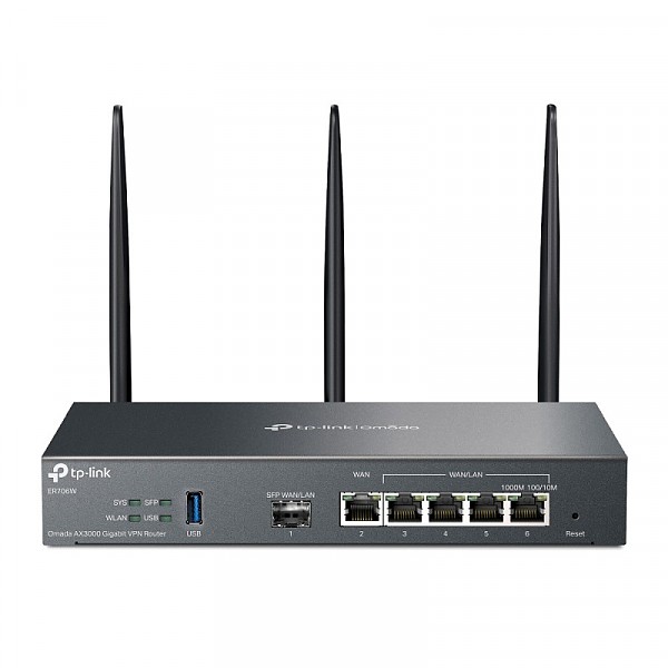 3000Mbps Wireless gigabit VPN Router Omada, 5x 10/100/1000 RJ-45, 1 SFP slots, desktop (TP-Link ER706W) 