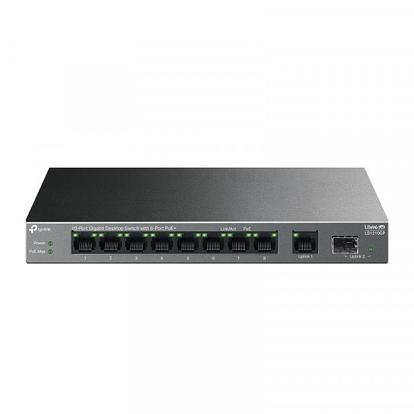 Unmanaged switch,  9x 10/100/1000 RJ-45, 1 SFP slots, PoE+, desktop (TP-Link LS1210GP) 