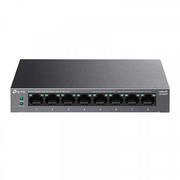 Unmanaged switch, 8x 10/100/1000 RJ-45, PoE+, desktop (TP-Link LS108GP) 