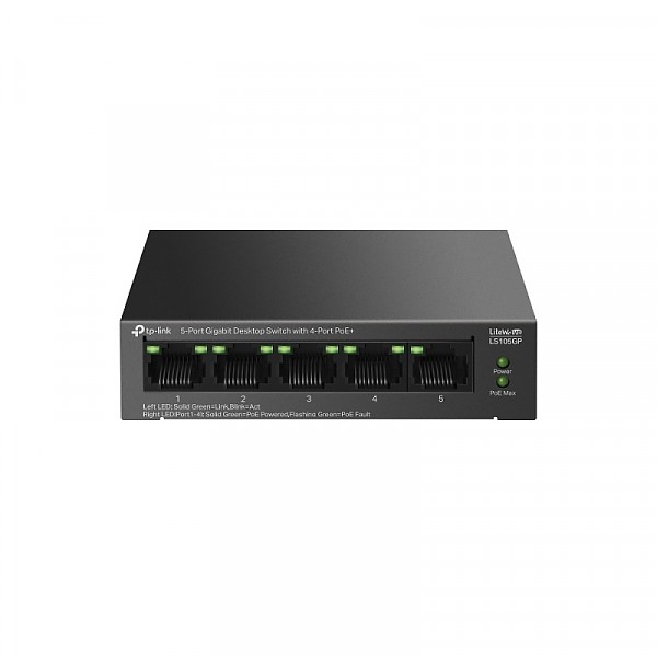 Unmanaged switch, 5x 10/100/1000 RJ-45, PoE+, desktop (TP-Link LS105GP) 