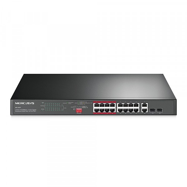 TP-Link Mercusys MS118CP, Unmanaged switch, 16x 10/100 RJ-45, 2x Combo Gigabit, PoE, 19" Rack-mounting Bracket