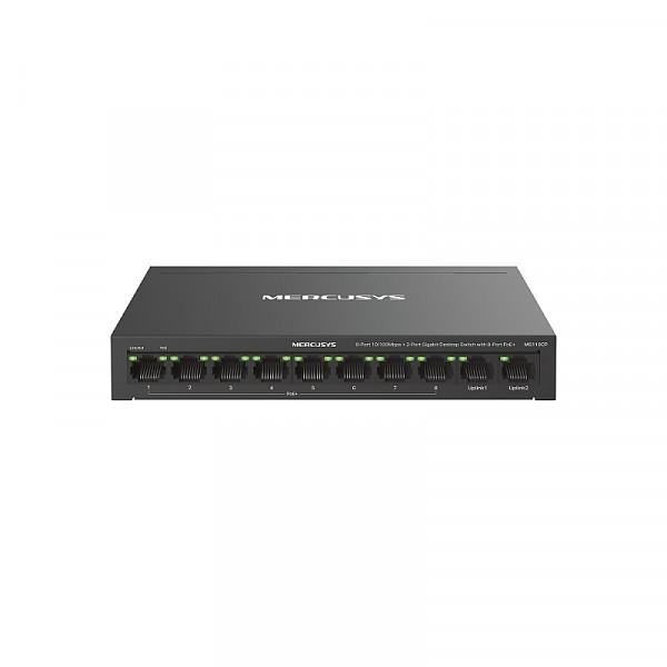 TP-Link Mercusys MS110CP, Unmanaged switch, 8x 10/100 RJ-45, 2x gigabitowe porty, PoE+, desktop