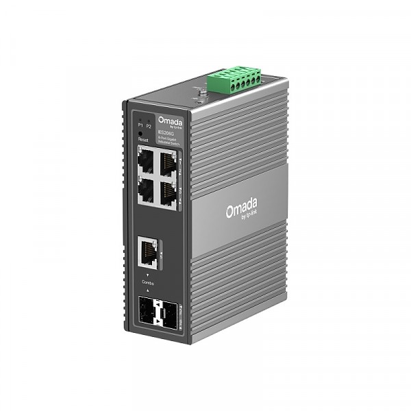 Managed switch,  4x 10/100/1000 RJ-45, 1x  Gigabit SFP/RJ45 Combo, 1x SFP, DIN (TP-Link IES206G) 