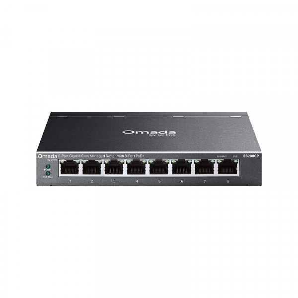 Managed switch,  8x 10/100/1000 RJ-45, PoE+, desktop (TP-Link ES208GP) 