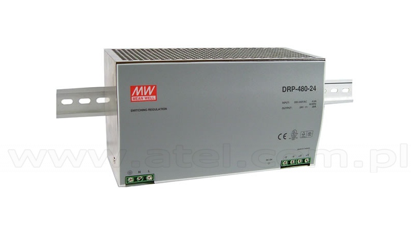 24VDC MEAN WELL 480W THREE PHASE INDUSTRIAL DIN RAIL POWER SUPPLY DRT-480-24