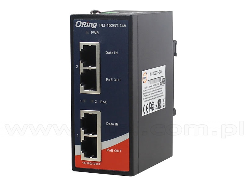 INJ-102GT-24V,Industrial 2-port Gigabit High Power PoE Injector,24V-50V  Input Support, DIN