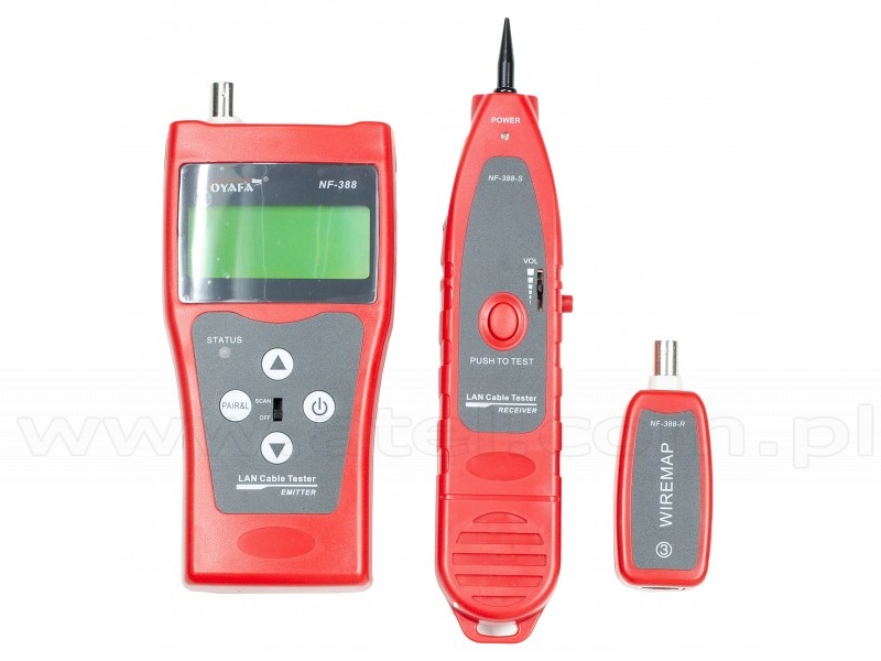 Cable tester RJ-45, w/LCD, wire tracker, 8 wiremap adapters (NOYAFA NF-388)